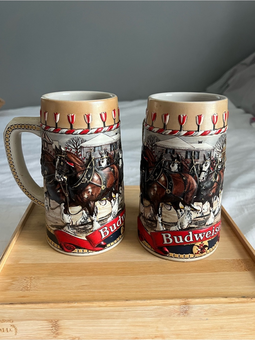 VTG 1986 Budweiser Clydesdale Ceramic Stein - Pair 2